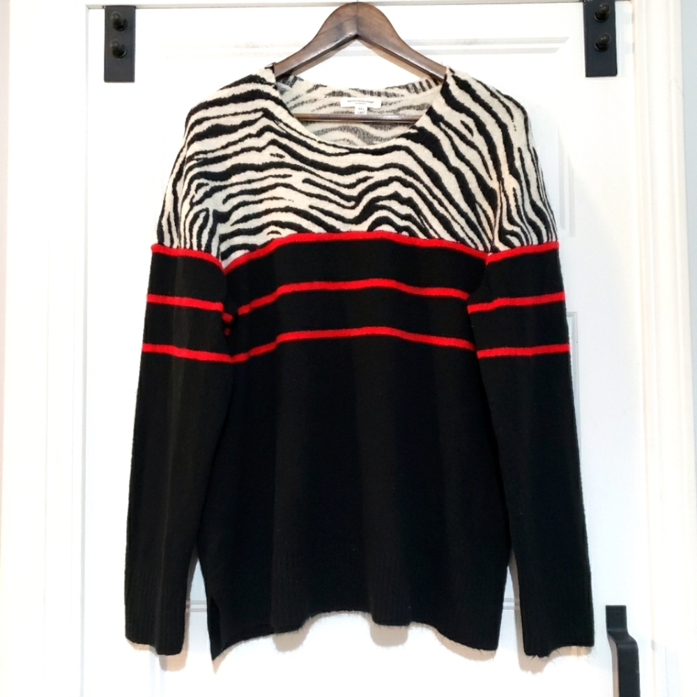 Beach Lunch Lounge Womens XXL Mix Pattern Knit Sweater Zebra Stripe Pullover Top